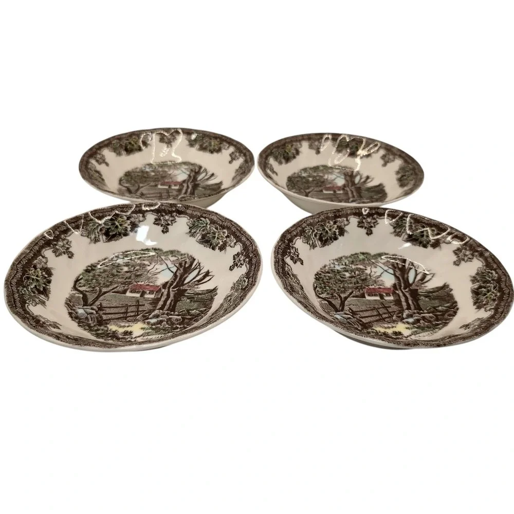 Vintage Johnson Bros Berry Bowls Fruit‎ The Stone Wall Set of Four Five Inch